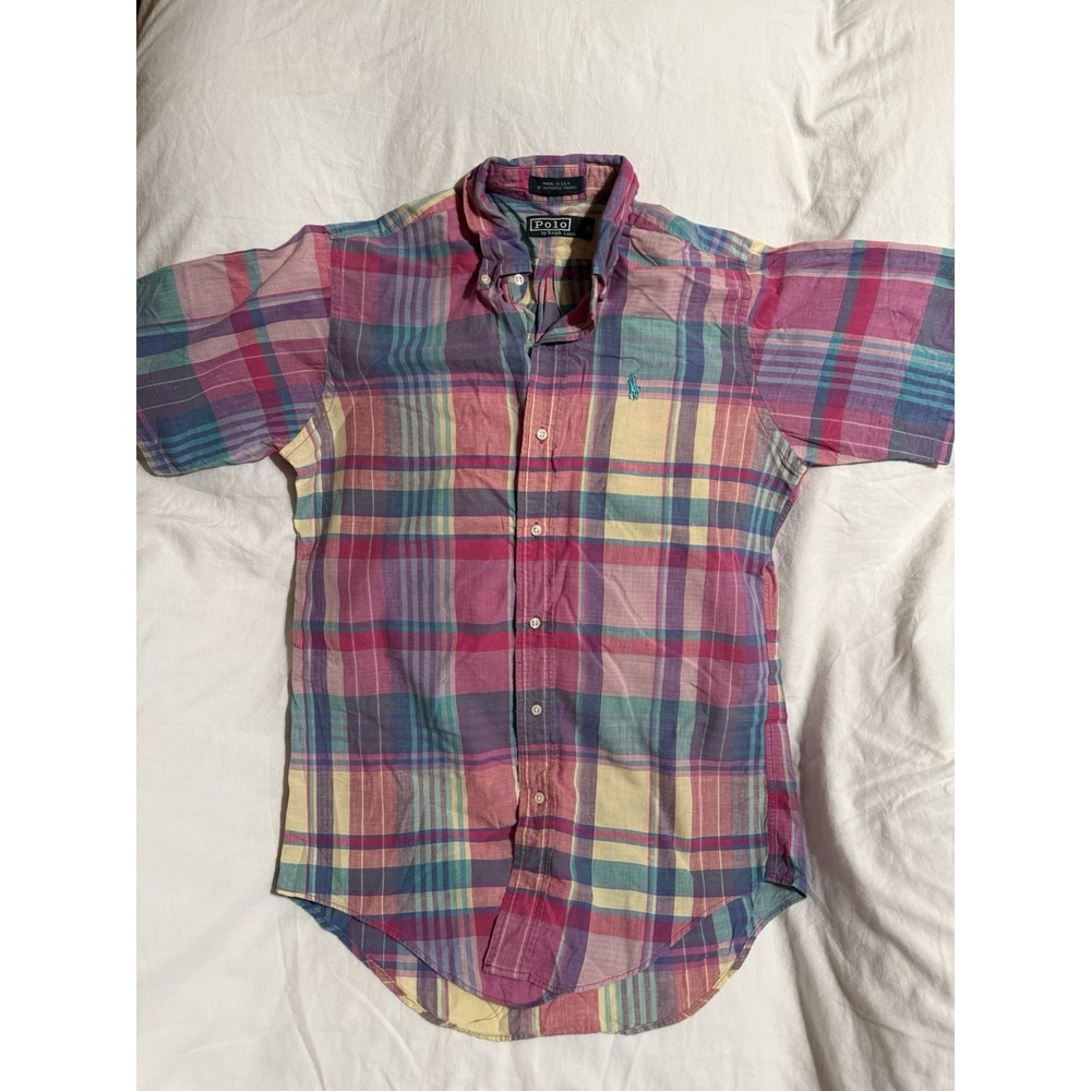 Vintage Polo Made In Usa Madras 18 Youth Xl Men's Small 19 X 28